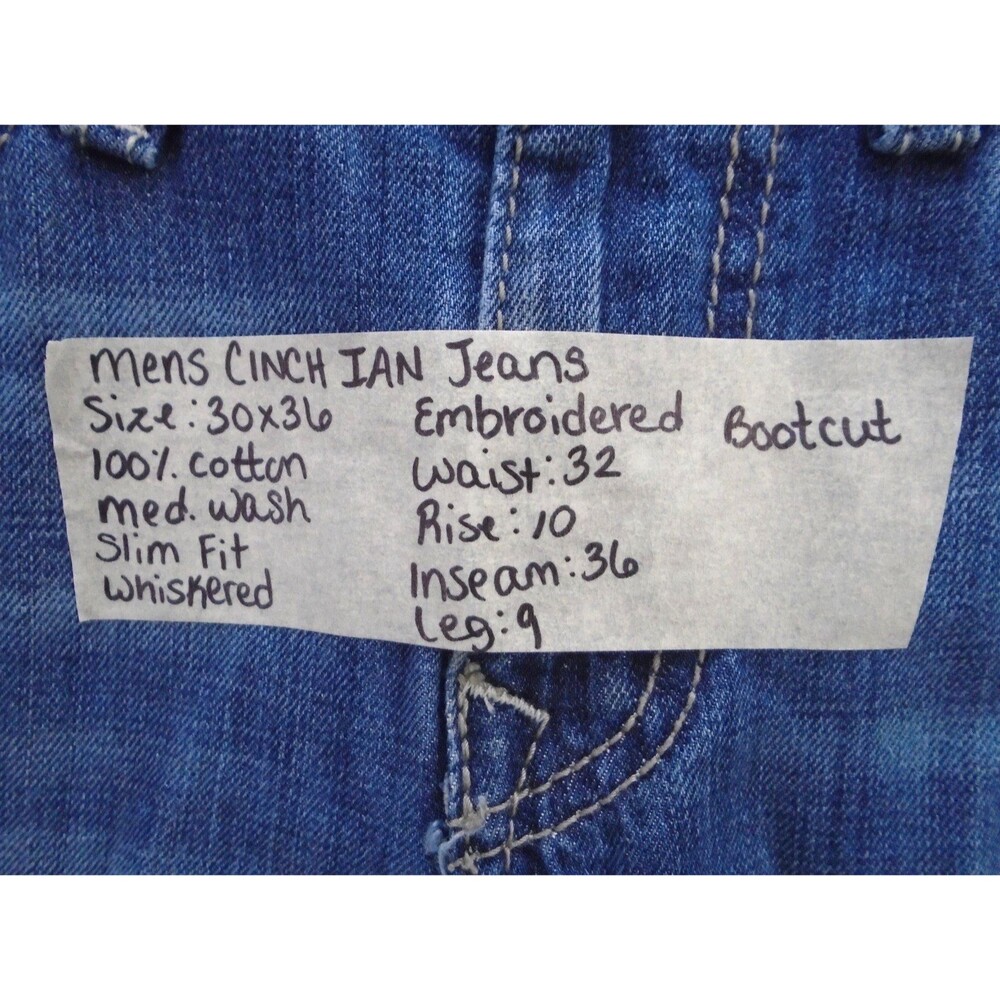 Cinch Ian Men's Jeans Size 30 (32x36) Slim Fit Bootcut Medium Wash Embroidered - Picture 3 of 11